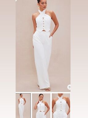 Fashion Nova White Halter Wide-Leg set with Button Front